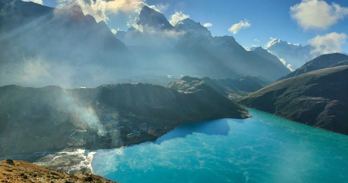 view of gokyo lake from gokyo ri