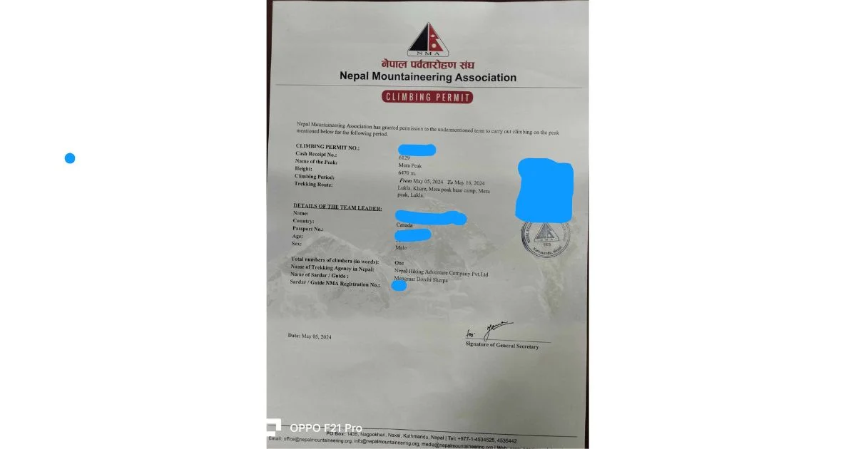 Mera peak climbing Permit