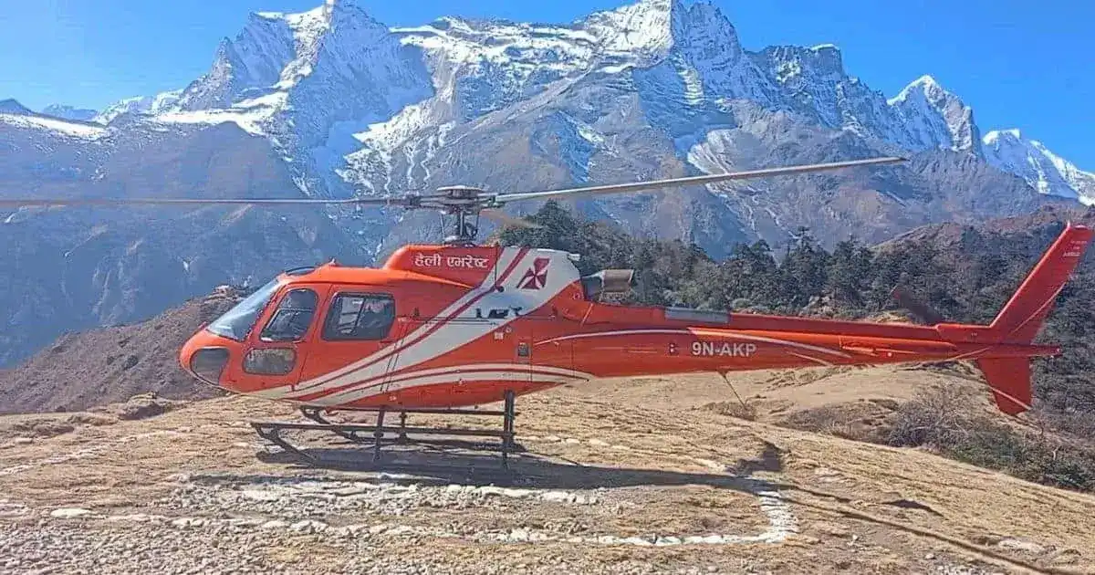 Helicopter flight back from mountain of everest region