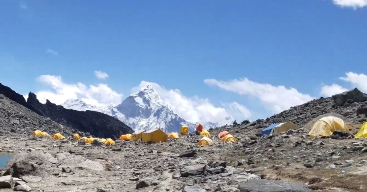 Lobuche Base camp covered by colorful tents