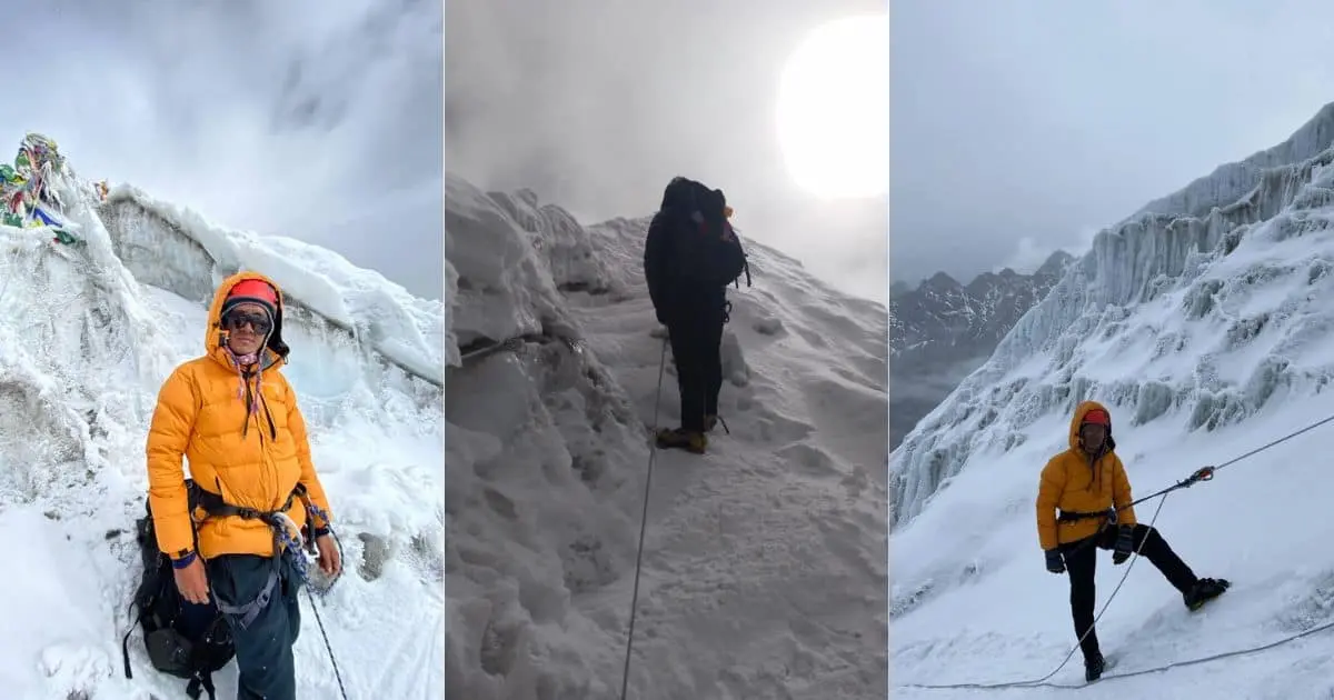Sherpa guide climbing mountain in everest regions